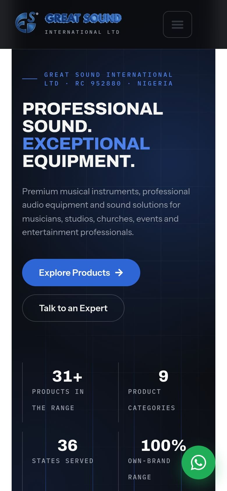 Great Sound website on mobile — designed by Sixodo Digital