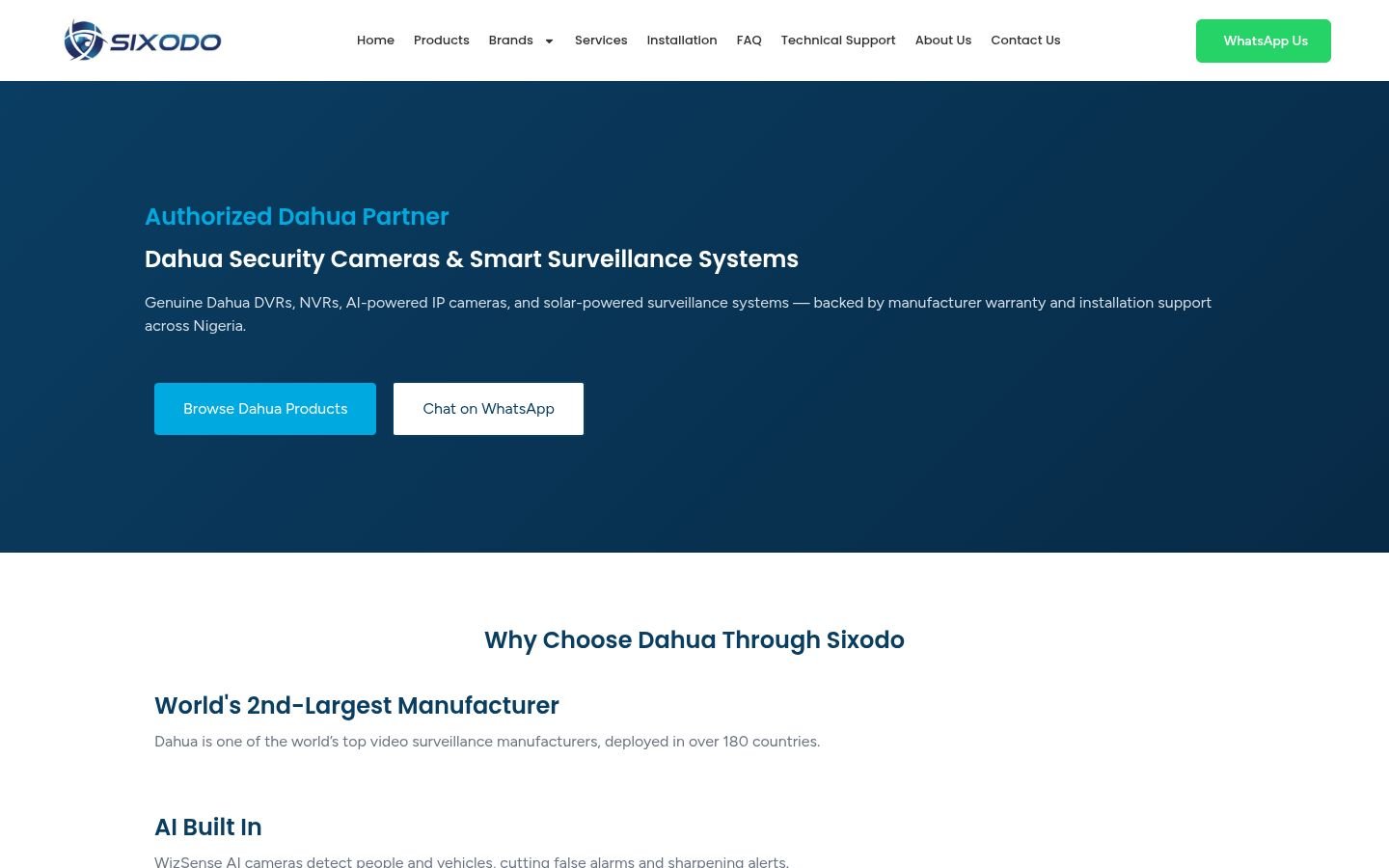 Sixodo Dahua brand page — designed by Sixodo Digital