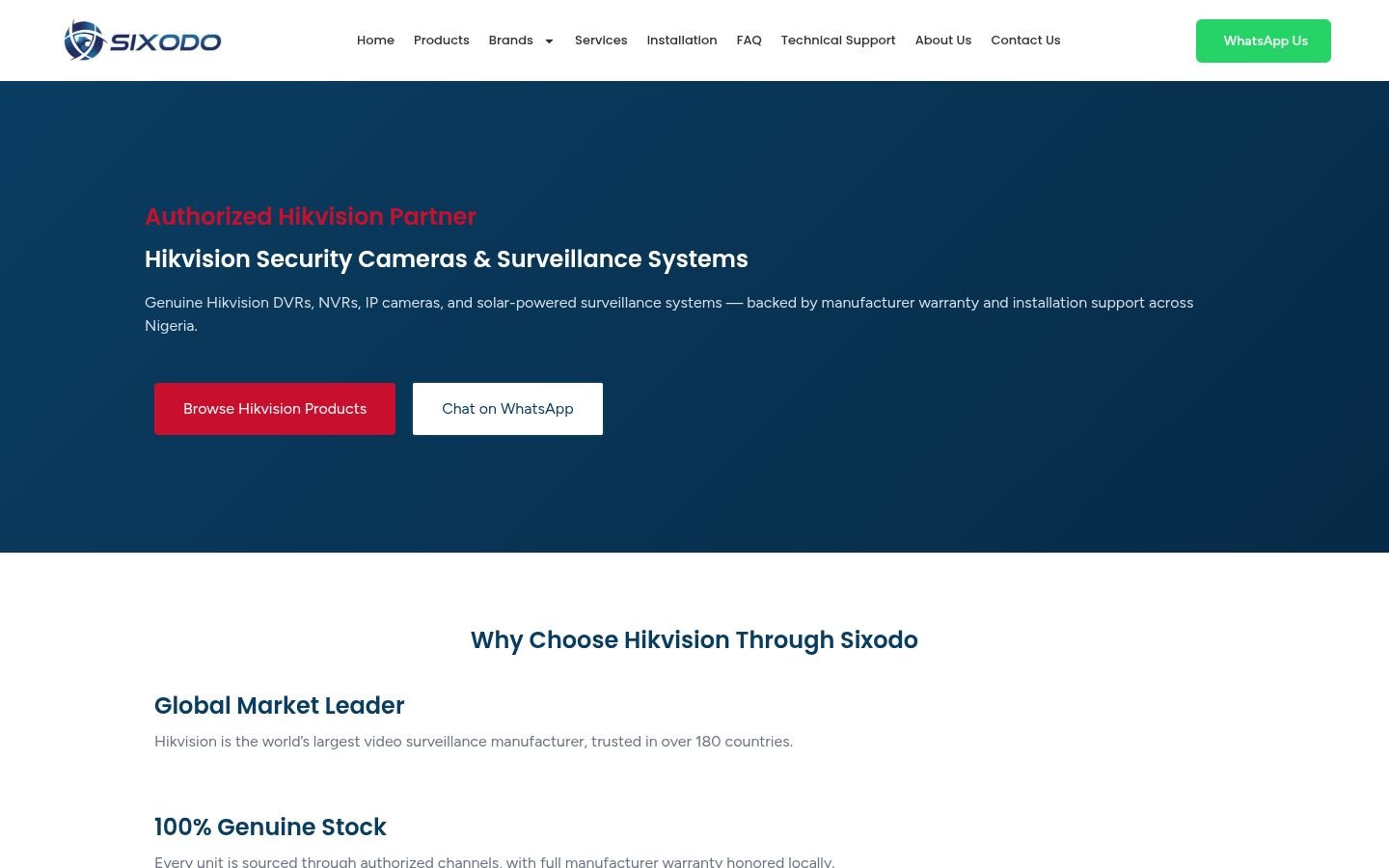 Sixodo Hikvision brand page — designed by Sixodo Digital